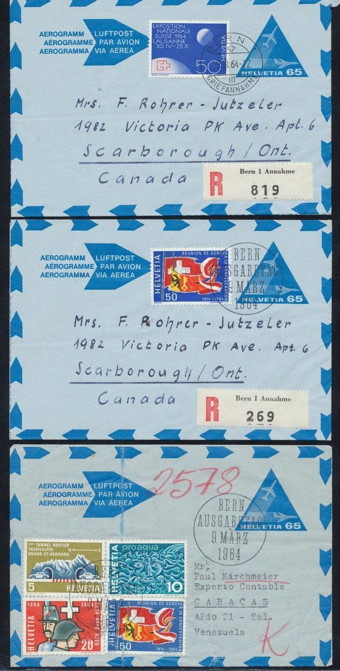 Tutti i francobolli: 1964  7 Stk. Aerogramme FDC – Usato da Schnottwil venduto da Chasarmar 3