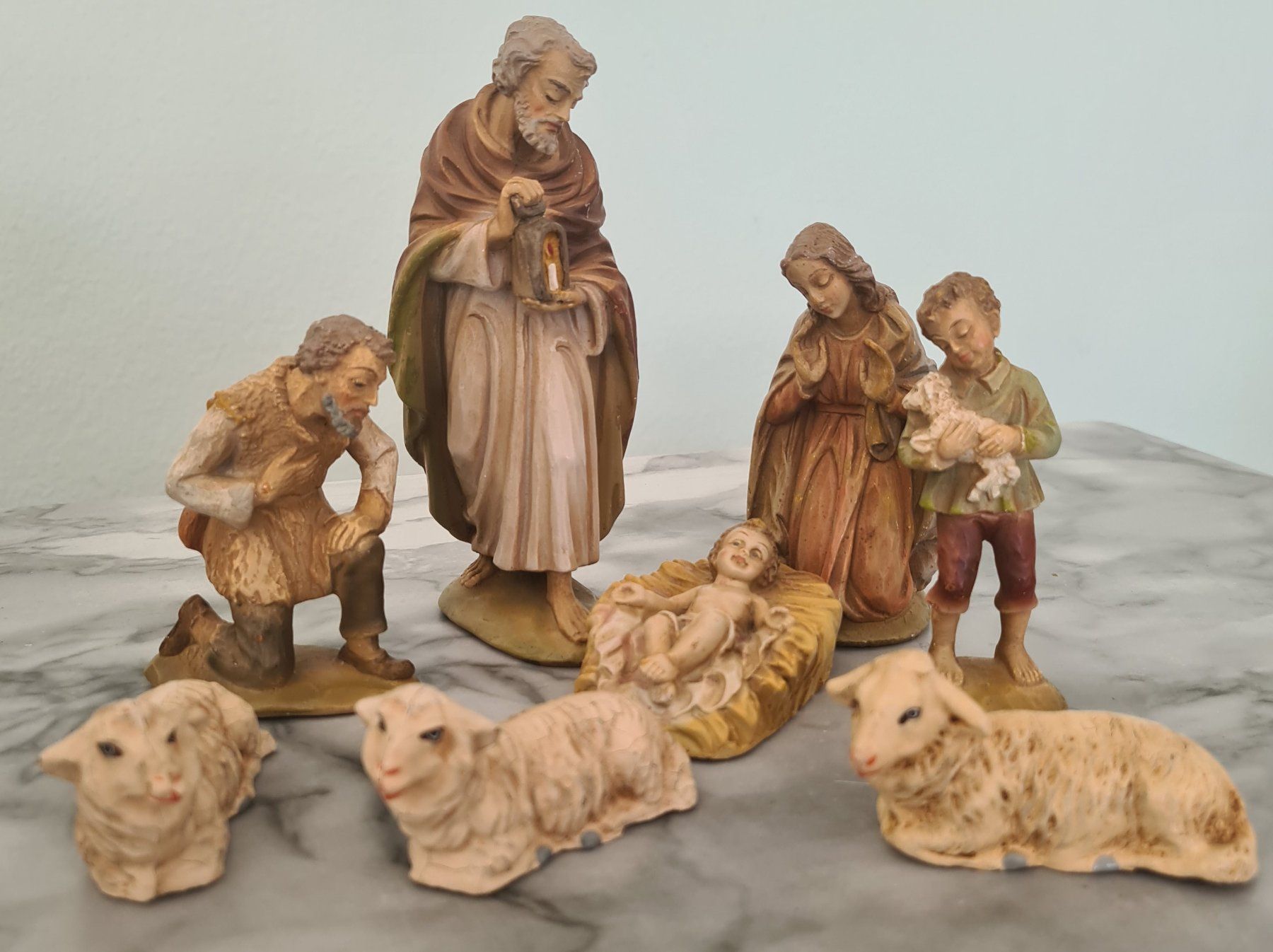 Statuette: 8 antike Krippenfiguren Stil Fontanini, um 1920 – Usato da Winterthur venduto da bibummi 1