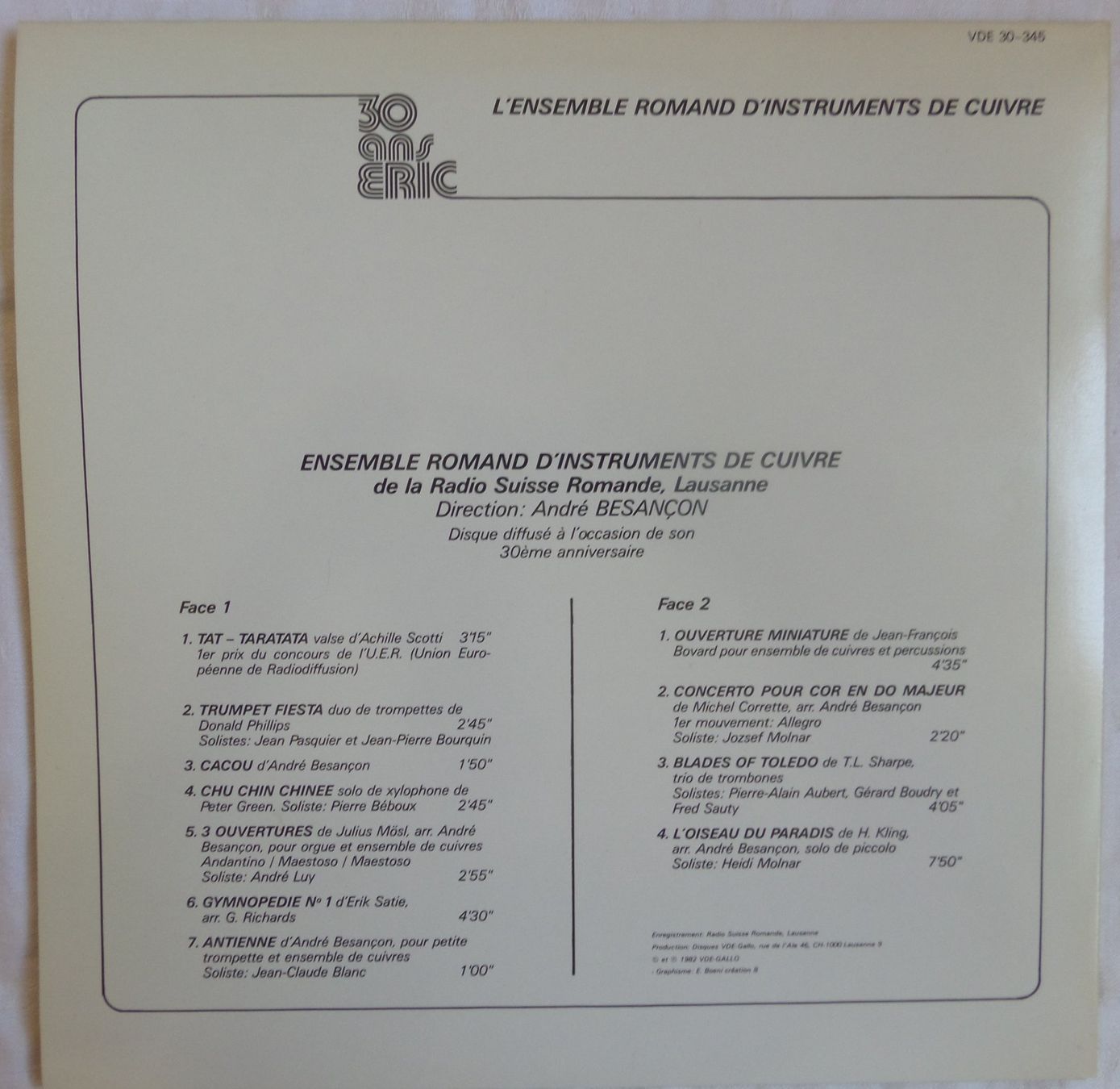 Dischi in vinile: L'ensemble Romand D'Instruments de Cuivre - 30 Ans – Usato da Genève venduto da CDLPBookS 1
