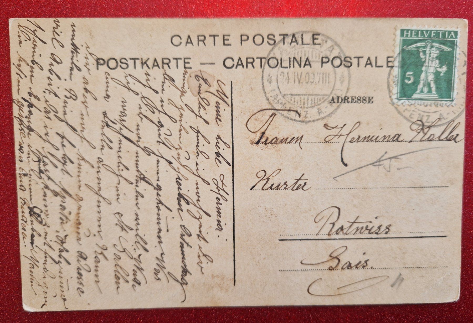 Cartoline postali: Herisau mit Säntis 1909 – Usato da Melchnau venduto da Arthurius 1