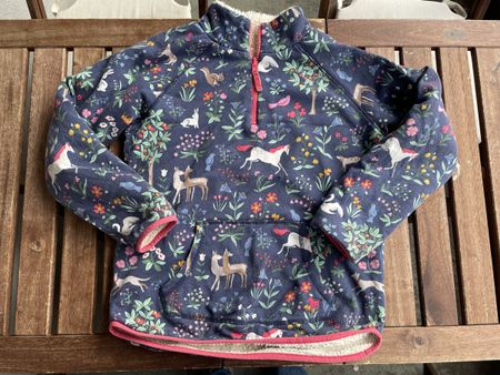 Mini Boden Teddy Fleece Pullover Grösse 152 blau Einhorn 