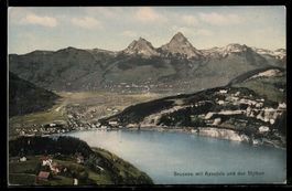 AK Brunnen, Ortsansicht mit Axenfels und den Mythen