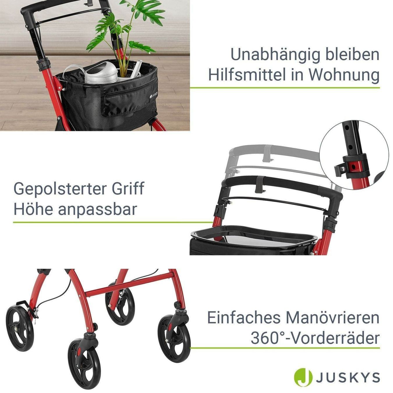 Ausili per la deambulazione: Aluminium Wohnungsrollator Rot – Nuovo e nell'imballaggio originale da Salmsach venduto da jamb-all-you-need 3