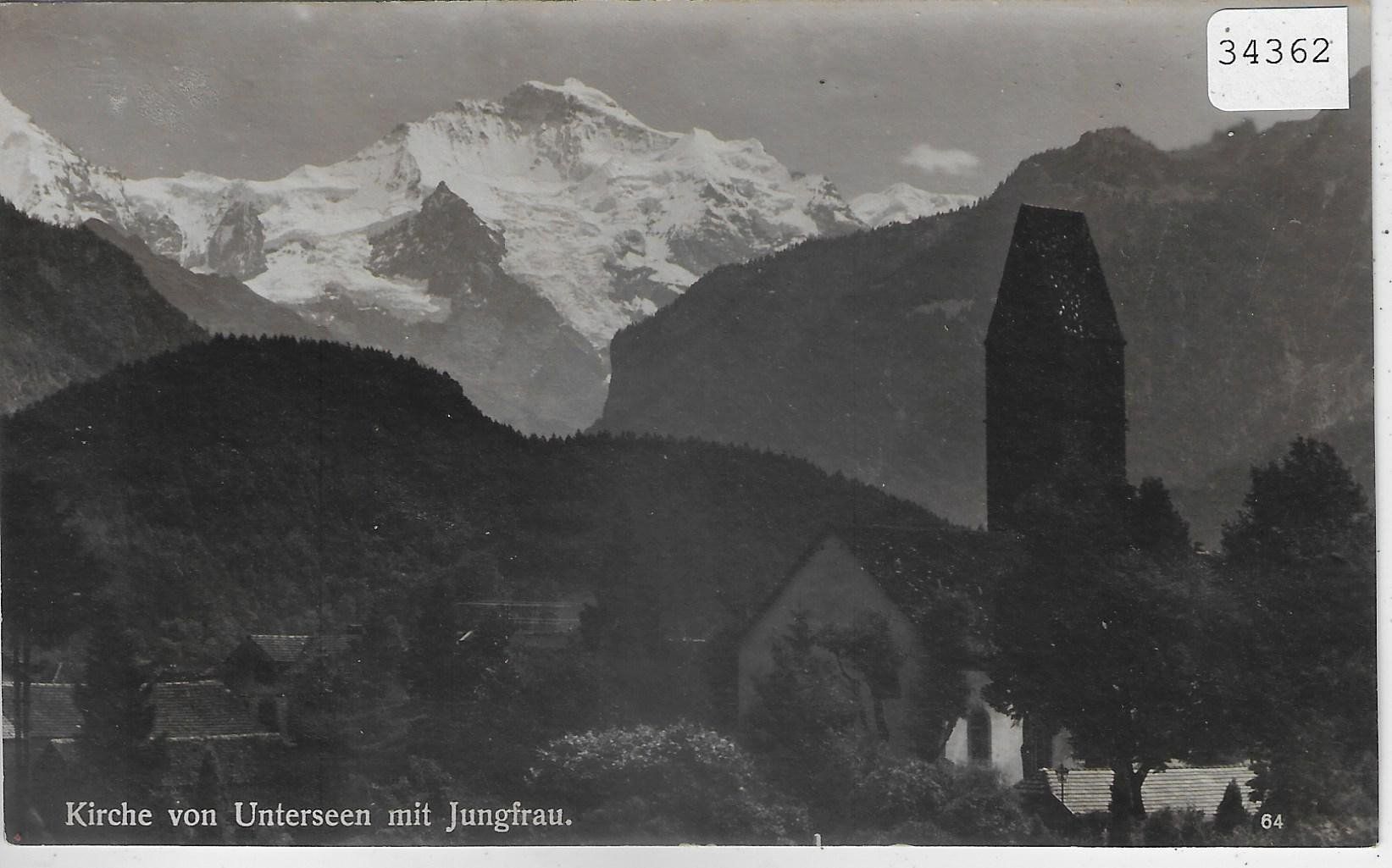 Cartoline postali: Kirche von Unterseen mit Jungfrau – Usato da Ettingen venduto da Kartenplanet