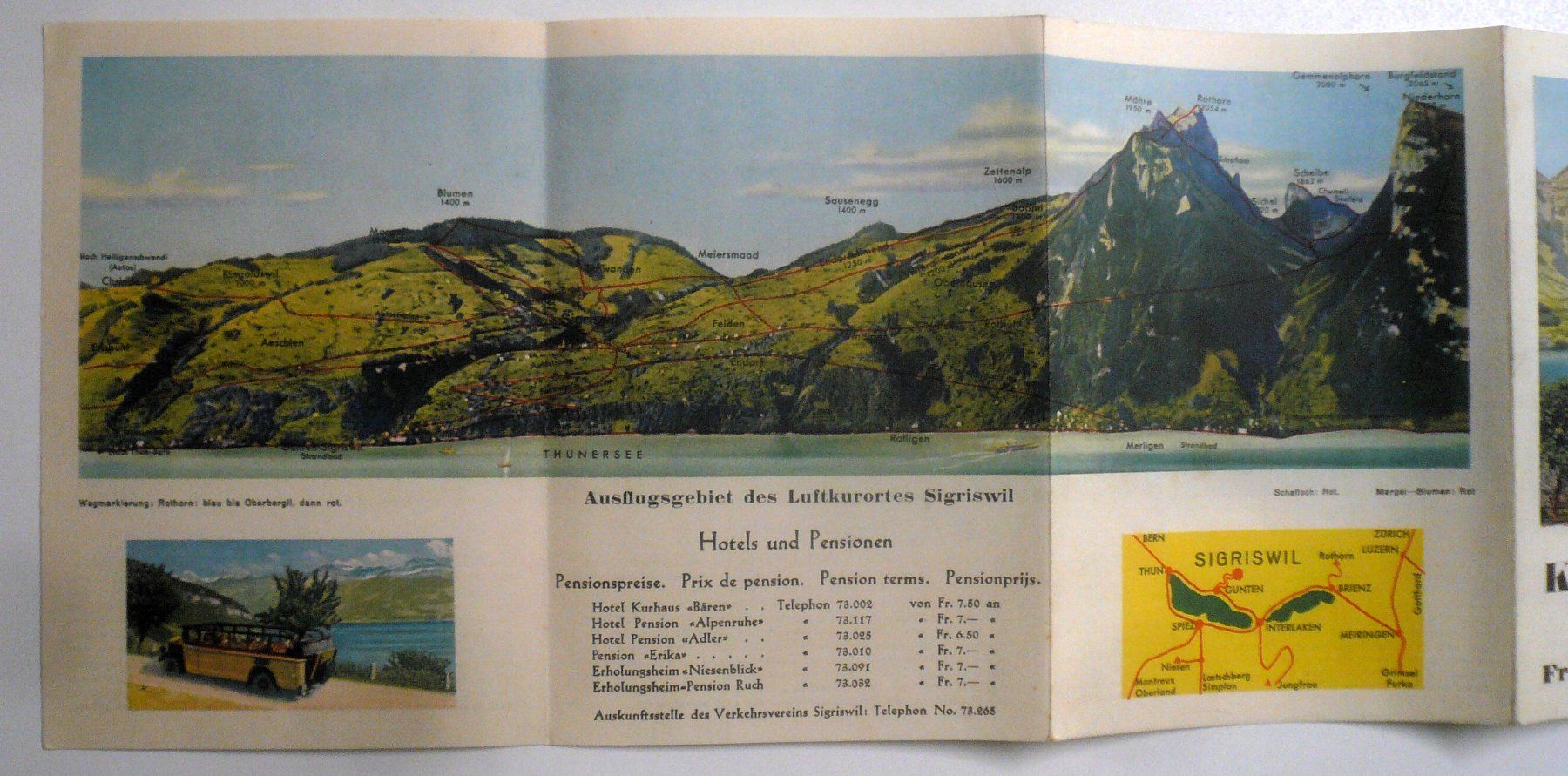 Cartoline postali: WerbeProspekt SIGRISWIL um 1930 mit PostAuto – Usato da Oberhofen am Thunersee venduto da luuping99 2