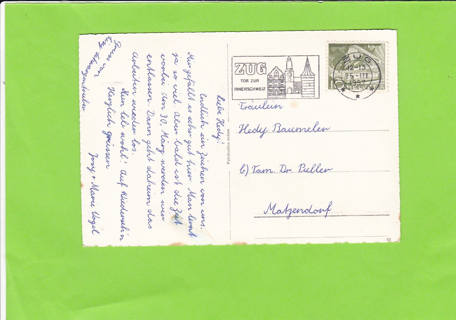 Cartoline postali: Sta. Maria, Zug – Usato da St. Peterzell venduto da neckertal 1