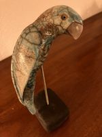 Keramik Vogel Papagei Skulptur türkis blau Dekofigur Craquel