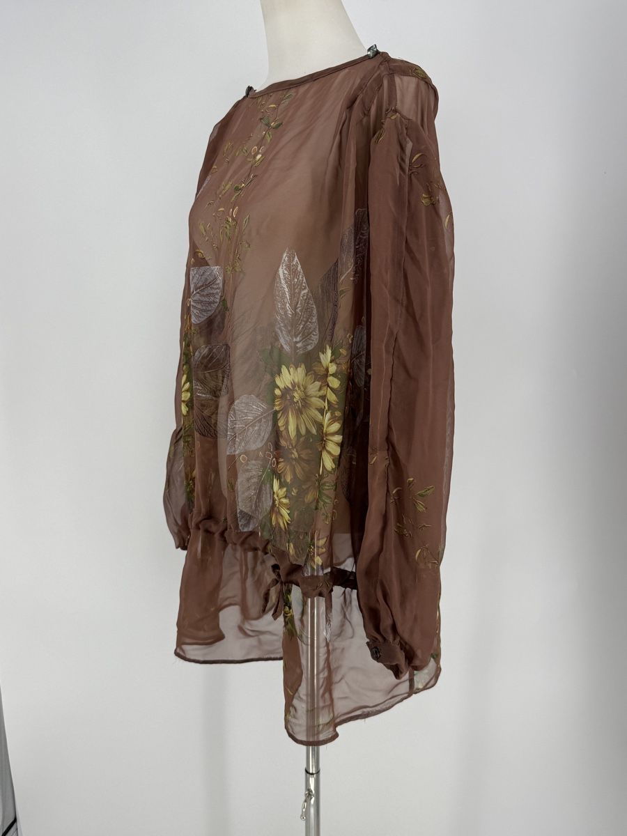 Camicette: Chiffon Bluse transparent braun Blumenmuster Gr. 48/50 – Difettoso da Auenstein venduto da moin. 2