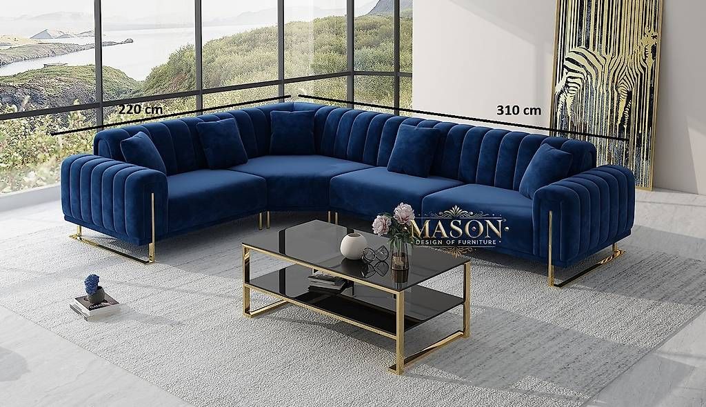 Divani: Luxus Sofa Wohnlandschaft L-Form Samt Blau AB LAGER – Nuovo e nell'imballaggio originale da Kreuzlingen venduto da DealBlitz 1