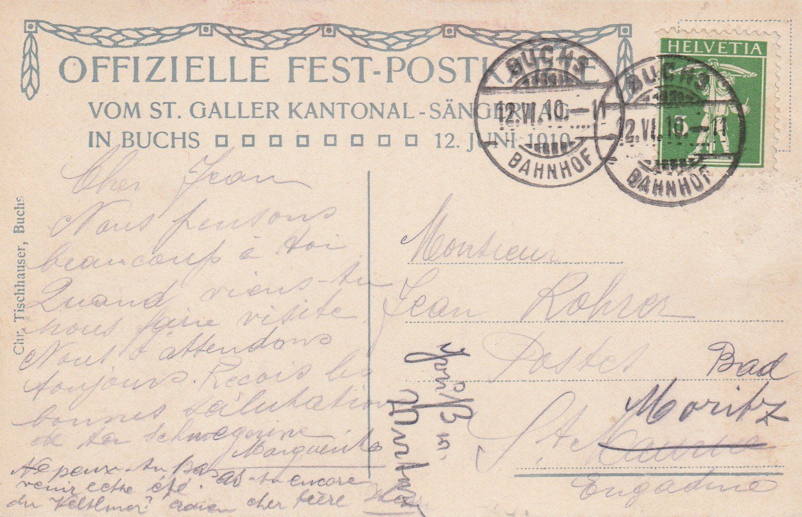 Cartes postales: Buchs Kant. Sängerfest 1910 – D'occasion à Rorschacherberg par fratovi2 1