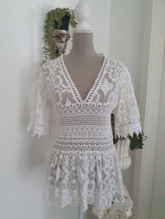 Weisse Bluse m. Spitze Gr S *neu*  "Chicoree"
