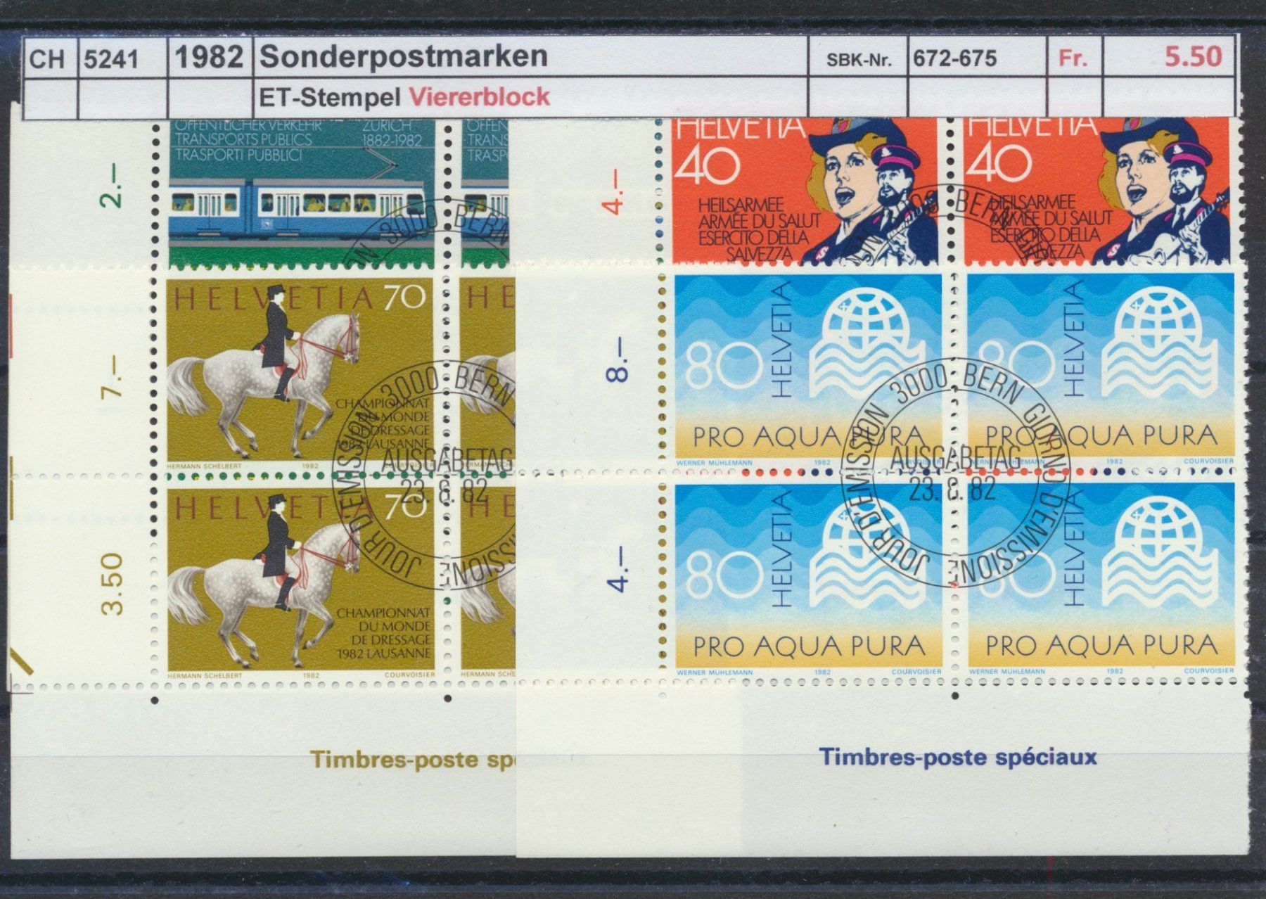 Tutti i francobolli: 1982 "Sonderpostmarken II", Viererblock, ET - Stempel – Usato da Winterthur venduto da Zupogeru