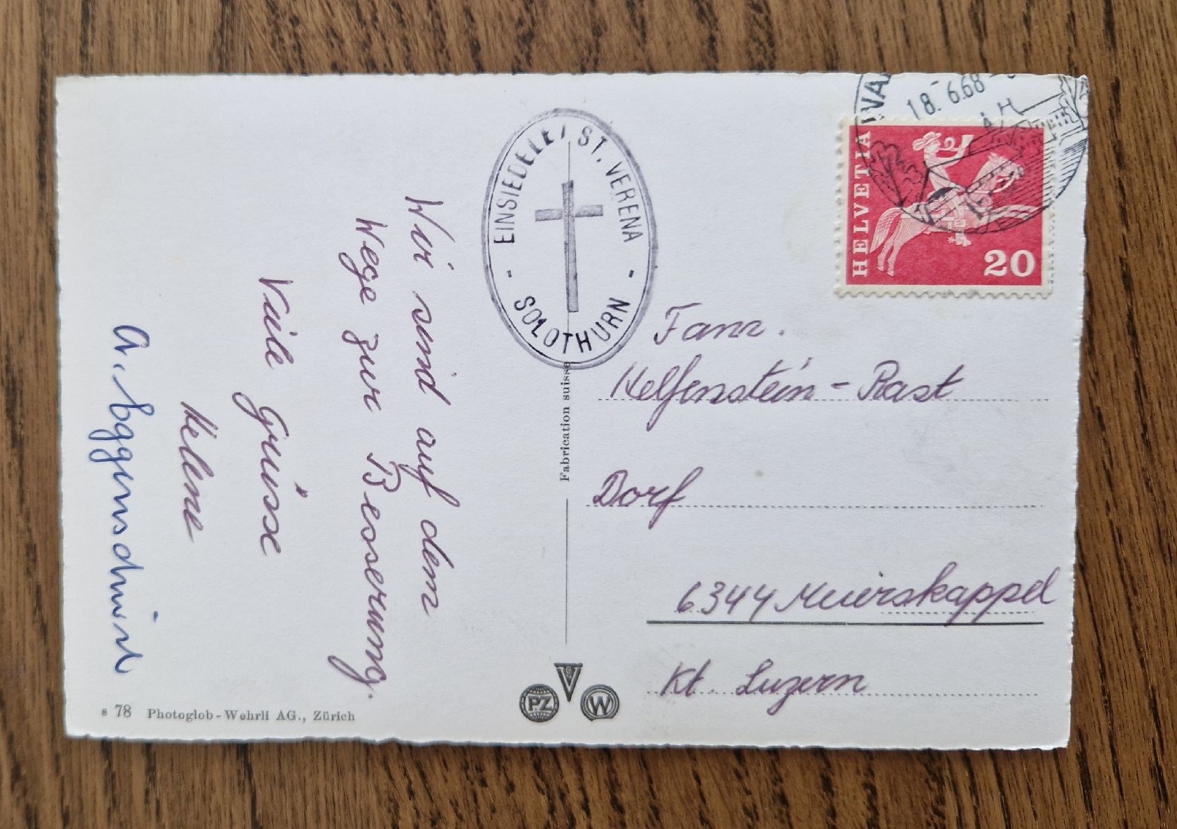 Cartoline postali: Solothurn, Einsiedelei St Verena, 1968 – Usato da Ebikon venduto da Donar50 1
