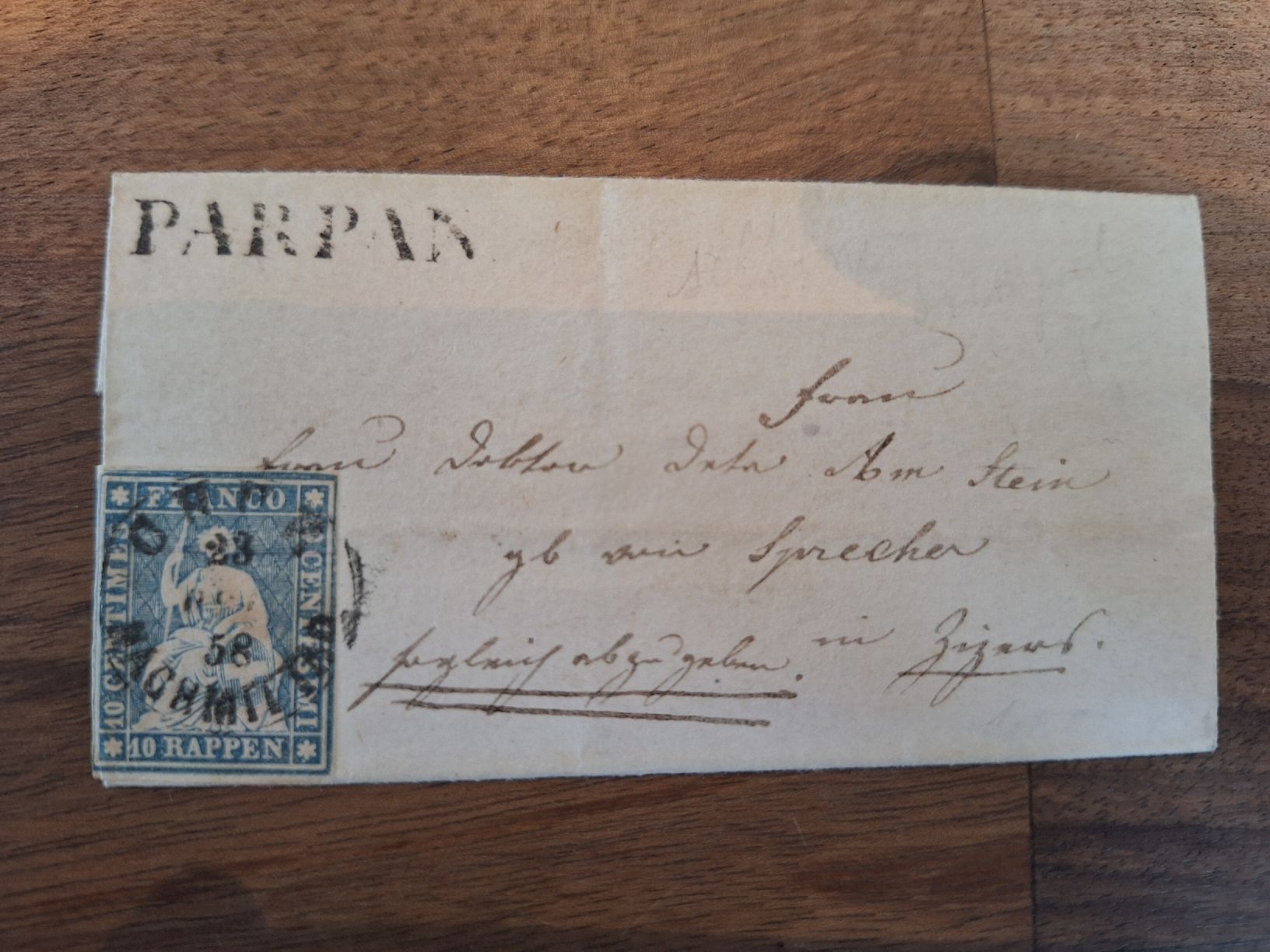 Tutti i francobolli: Strubelbrief 23C.d PARPAN mit Attest  Kat. 110.- – Usato da Balgach venduto da SIMEON27