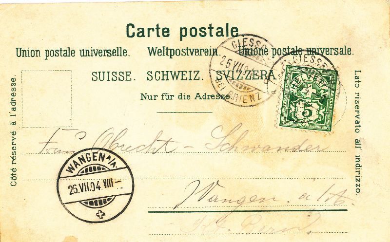 Cartoline postali: Giessbach - Gruss vom ... Litho + 1904 – Usato da Emmenbrücke venduto da teestube 1