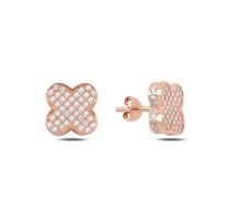 Ohrstecker Kleeblatt Zirkonia 925 Silber roségold 12mm