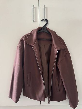Oversized Brown Wool-Look Biker Jacket  Size M