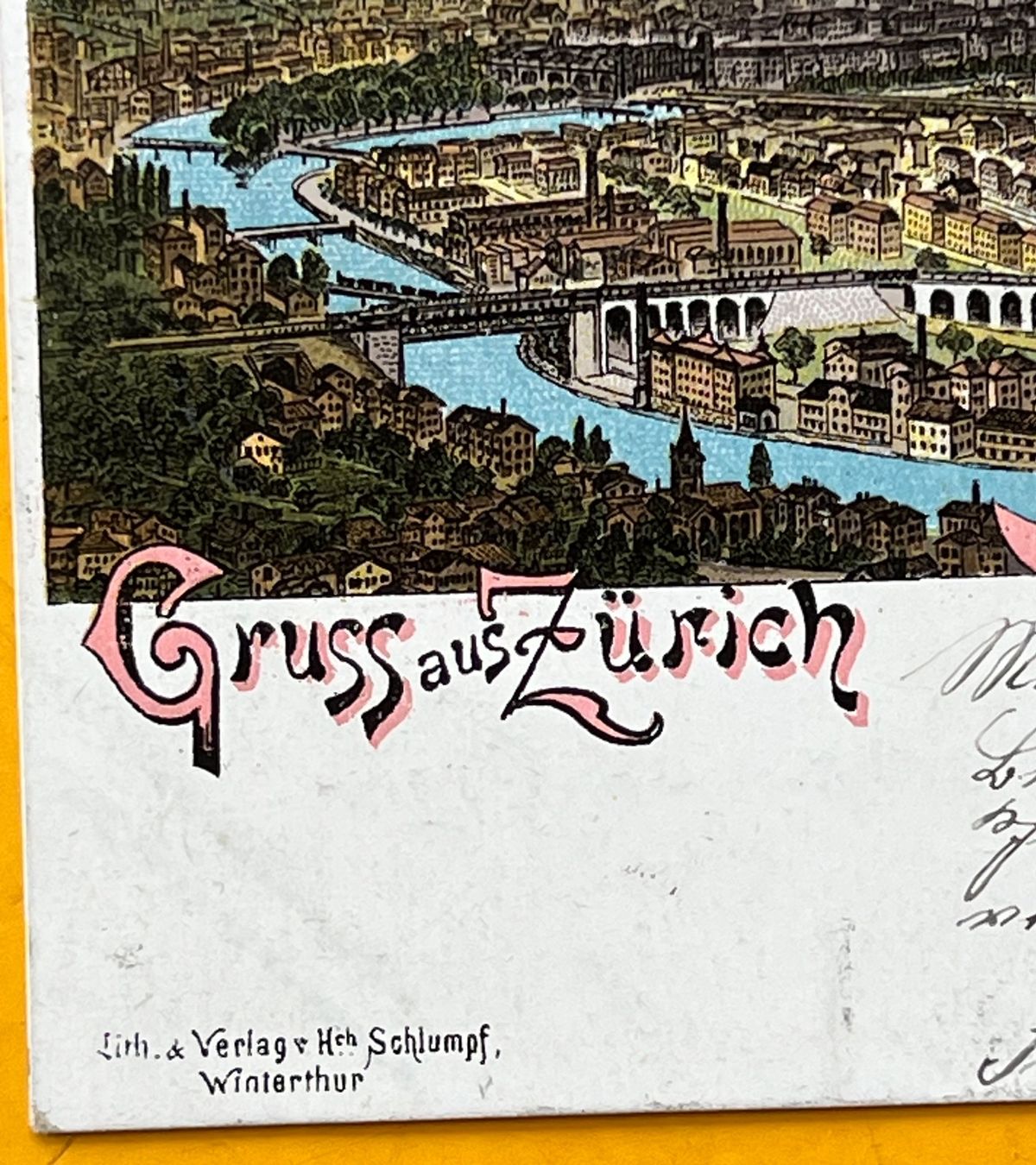 Grafica & Litografie: Gruss aus Zürich Litho Schlumpf Winterthur 1899 – Usato da Adliswil venduto da buch_und_kunst 1