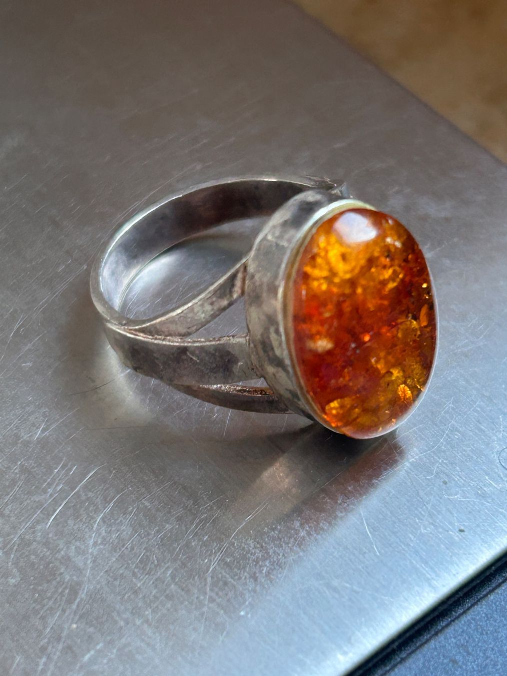 Anelli: Bernstein Ring, Vintage Silberring (gr.58) – Usato da Laufen venduto da belleskulptur