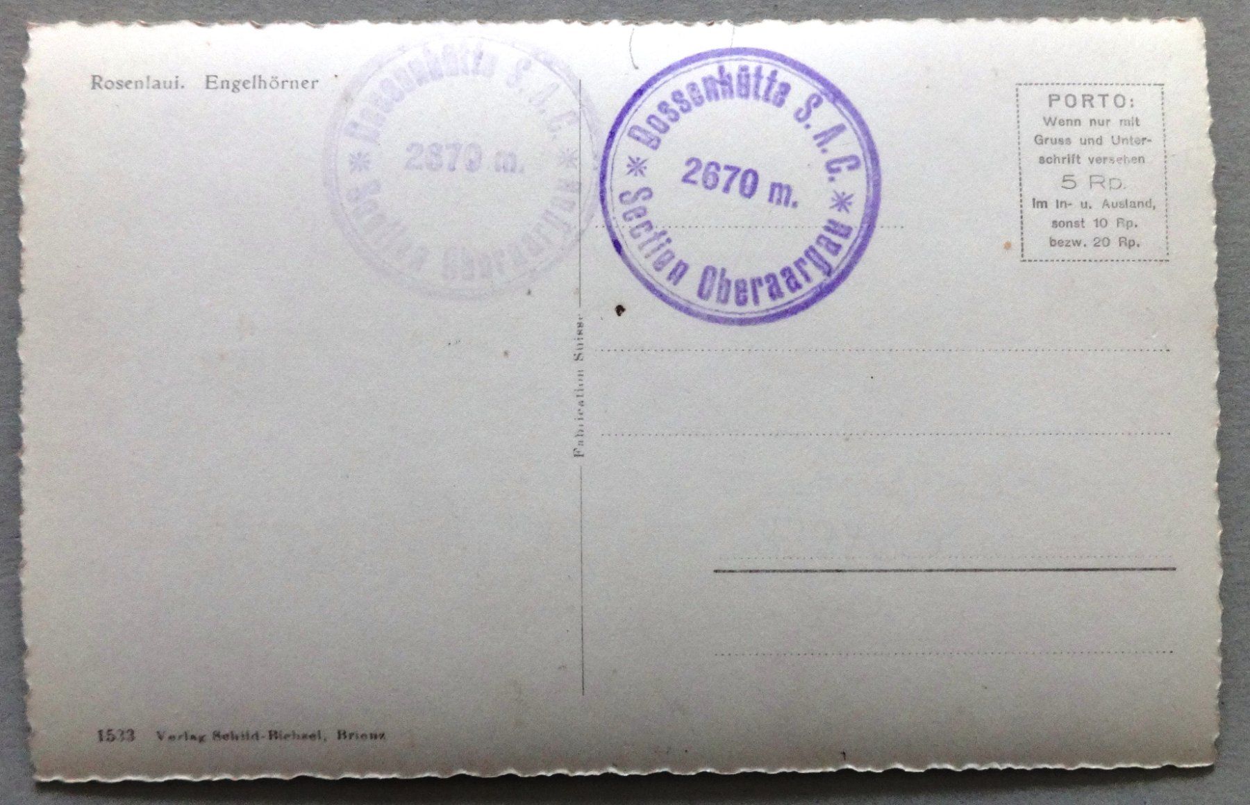 Cartes postales: Rosenlaui, Engelhörner – D'occasion à Fétigny par Billy2miny 1