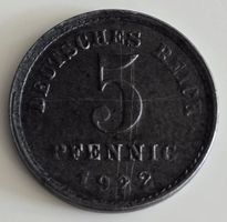Münze Deutsches Reich 5 Pfennig 1922 guter Zustand