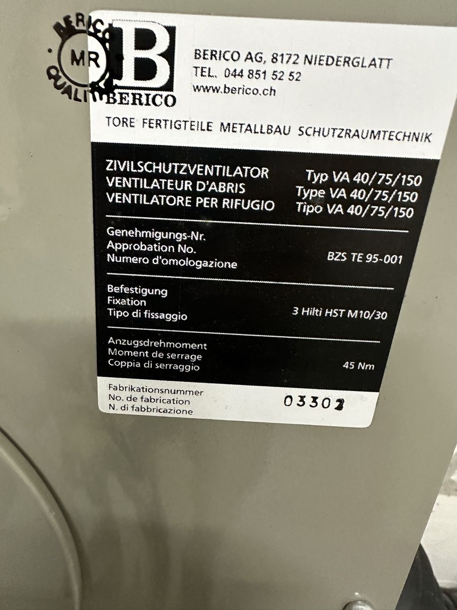 Luftreiniger: Zivilschutzventilator Berico Typ VA 40/75/150 neu – Neu (gemäss Beschreibung) aus Wettswil von Irifan 1