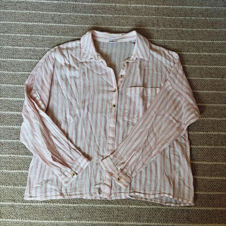 Pink & White Striped Cotton Button-Up Shirt - Size M