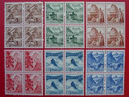 1948: Nr.285-290, Vierer-Blöcke postfrisch ** Kat: 240.-