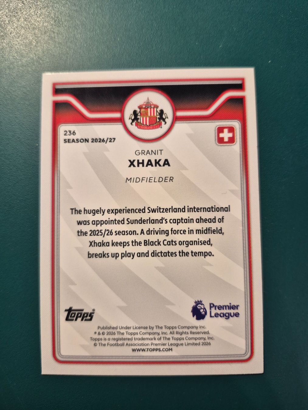 Topps Carte collezionabili: Granit Xhaka AFC Sunderland – Usato da Treiten venduto da Sauber73 1