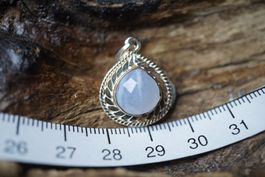 Chalcedon  Facettiert  Tropfen  Anhänger   925 Silber
