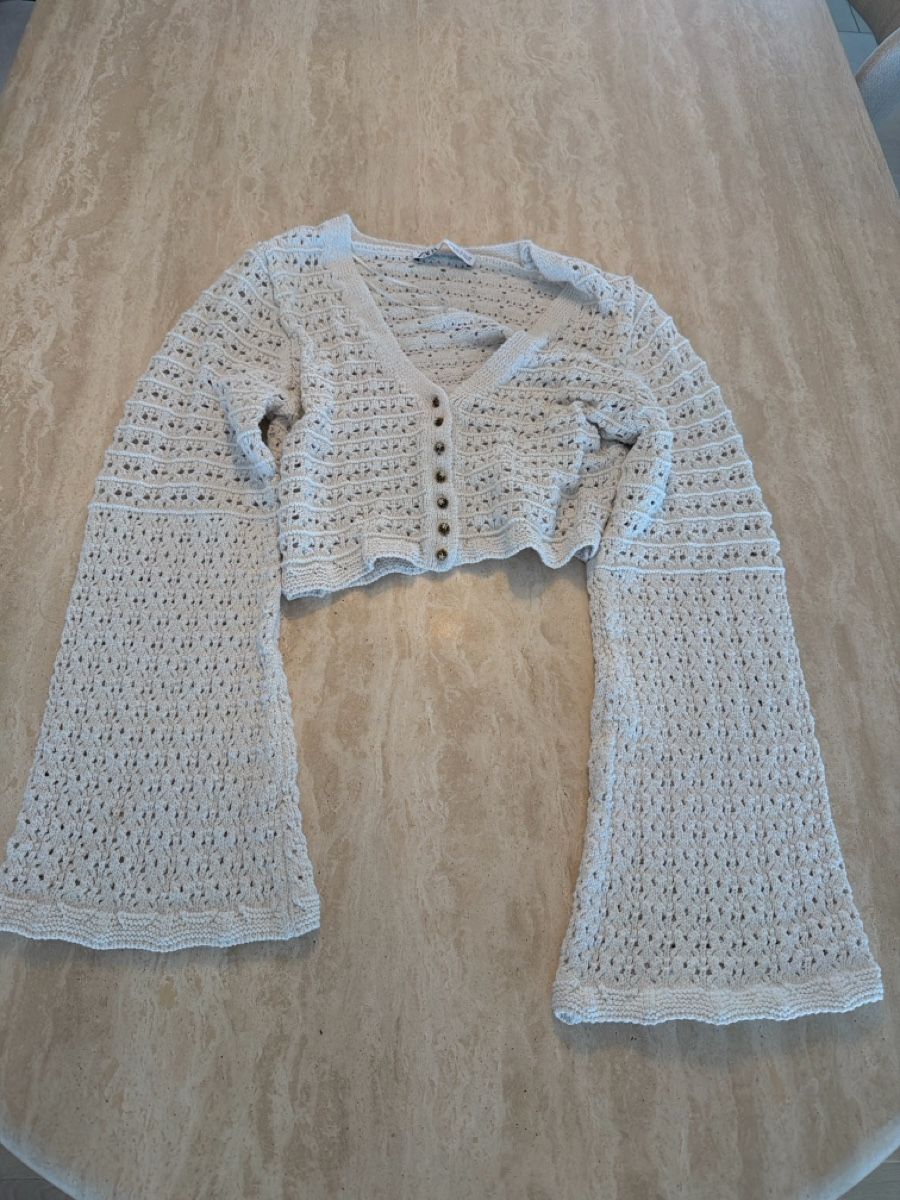 Boléros: Boho Häkel-Crop-Cardigan Beige Gr. M  – Neuf (Voir description) à Effretikon par MaisonNade 1