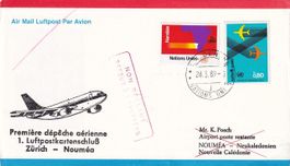 1. Luftpost-Kartenschluss Zürich-Nouméa (Neukaledonien) 1989