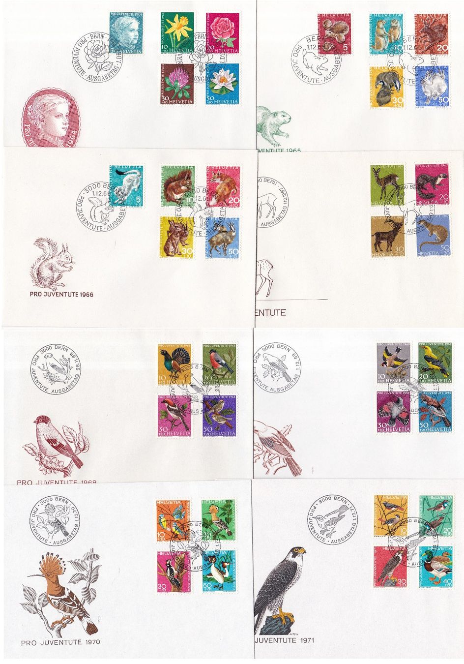 Alle Briefmarken: 54 Stk. Pro Juventute FDCs ab 1958 – Gebraucht aus Münchwilen AG von Nesar 1