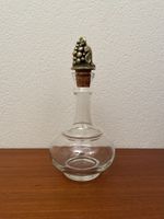 Vintage Glaskaraffe m. Steinlin Messing Stopfen Glas Karaffe