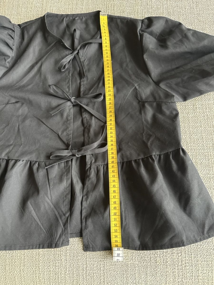Camicette: Black Tie Front Blouse Puff Sleeve Size S Polyester – Usato da Stäfa venduto da 6senses 3