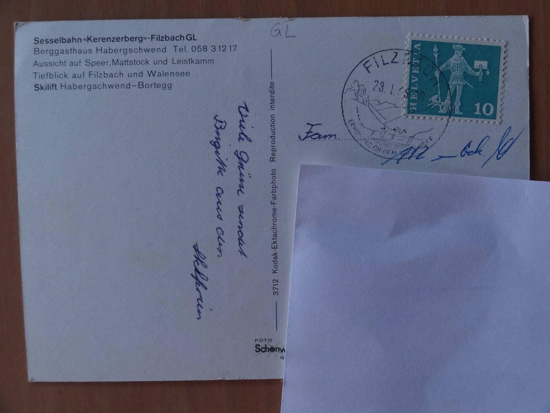 Cartoline postali: Kerenzerberg-Filzbach - Sesselbahn - 1966 – Usato da St Léonard venduto da Riglin 1