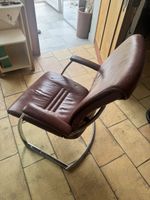 Leather armchair brown chrome frame 