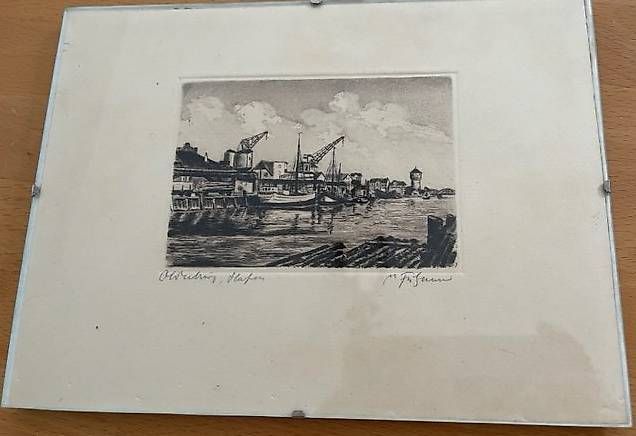 Grafica & Litografie: Kunstdruck Lithographie «Oldenburg, Hafen« – Usato da Grüningen venduto da sah_l668 1