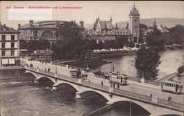 AK Zürich - Bahnhofbrücke und Landesmuseum