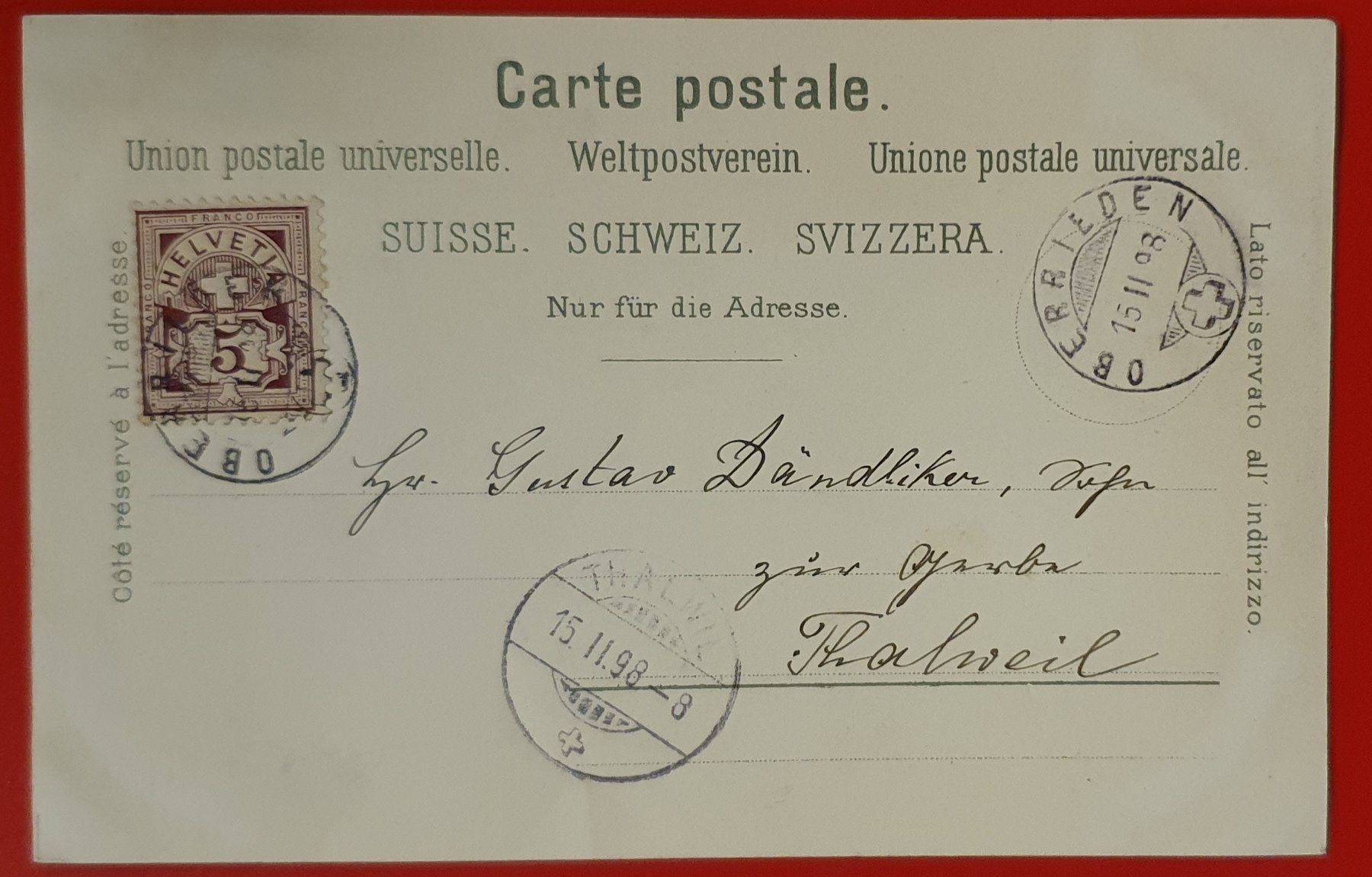 Cartoline postali: Gruss aus Oberrieden 1898 – Usato da Kreuzlingen venduto da Rschweiz1 1