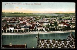 AK Basel, Wettsteinbrücke und Rhein mit Kleinbasel