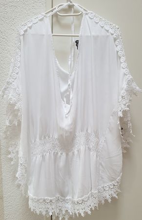 Weisses Sommer Tunika Kleid mit Spitze, Gr. L Neu
