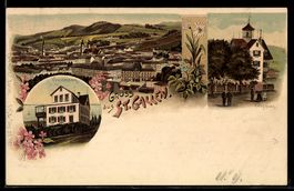 Lithographie St. Gallen, Gasthaus Freudenberg, Gasthaus Falk