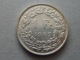 Letzte Silberprägung 1 Fr.  1967  vz - unz.