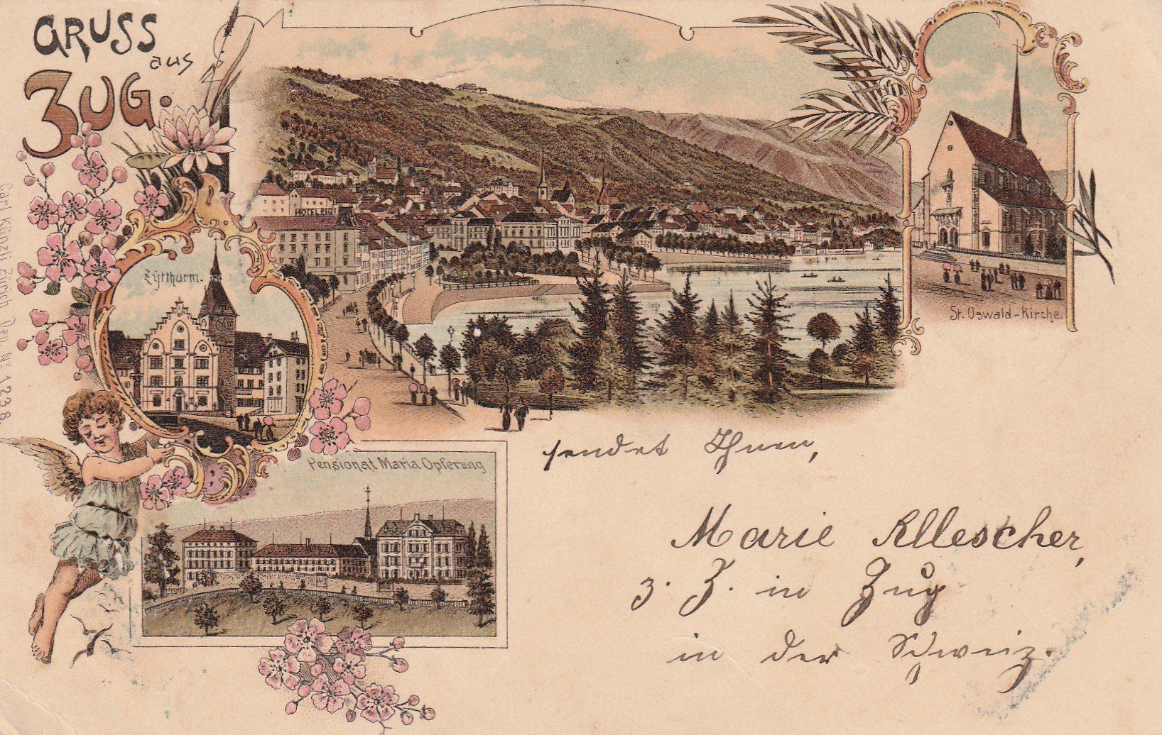 Cartoline postali: Gruss aus Zug - Litho - 1898 – Usato da uttwil venduto da Koehlerfred