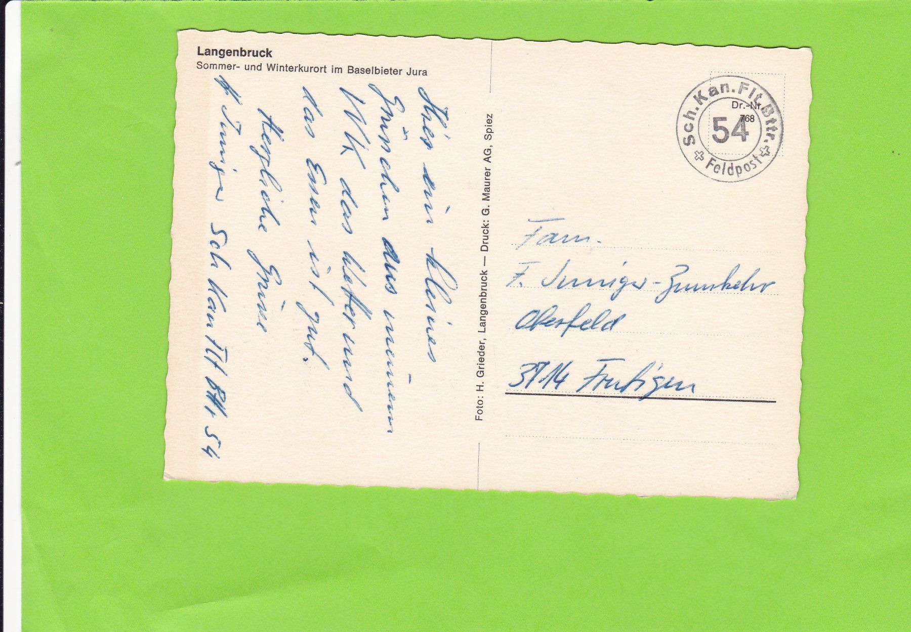Cartes postales: Langenbruck--Feldpost Stempelung – D'occasion à St. Peterzell par neckertal 1
