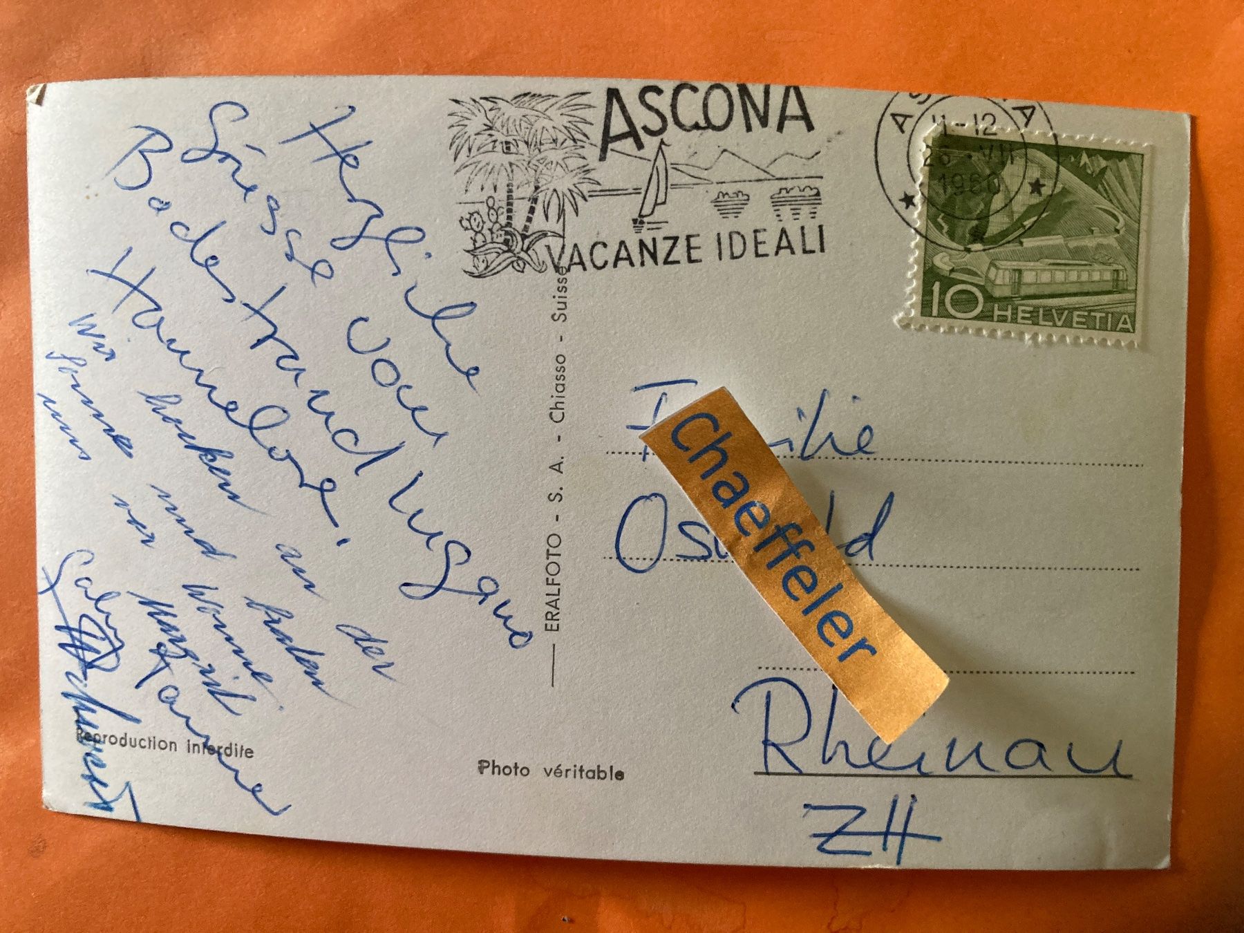 Cartoline postali: 1960 Souvenir Ricordo di Lugano remember – Usato da Zürich venduto da Chaeffeler 1