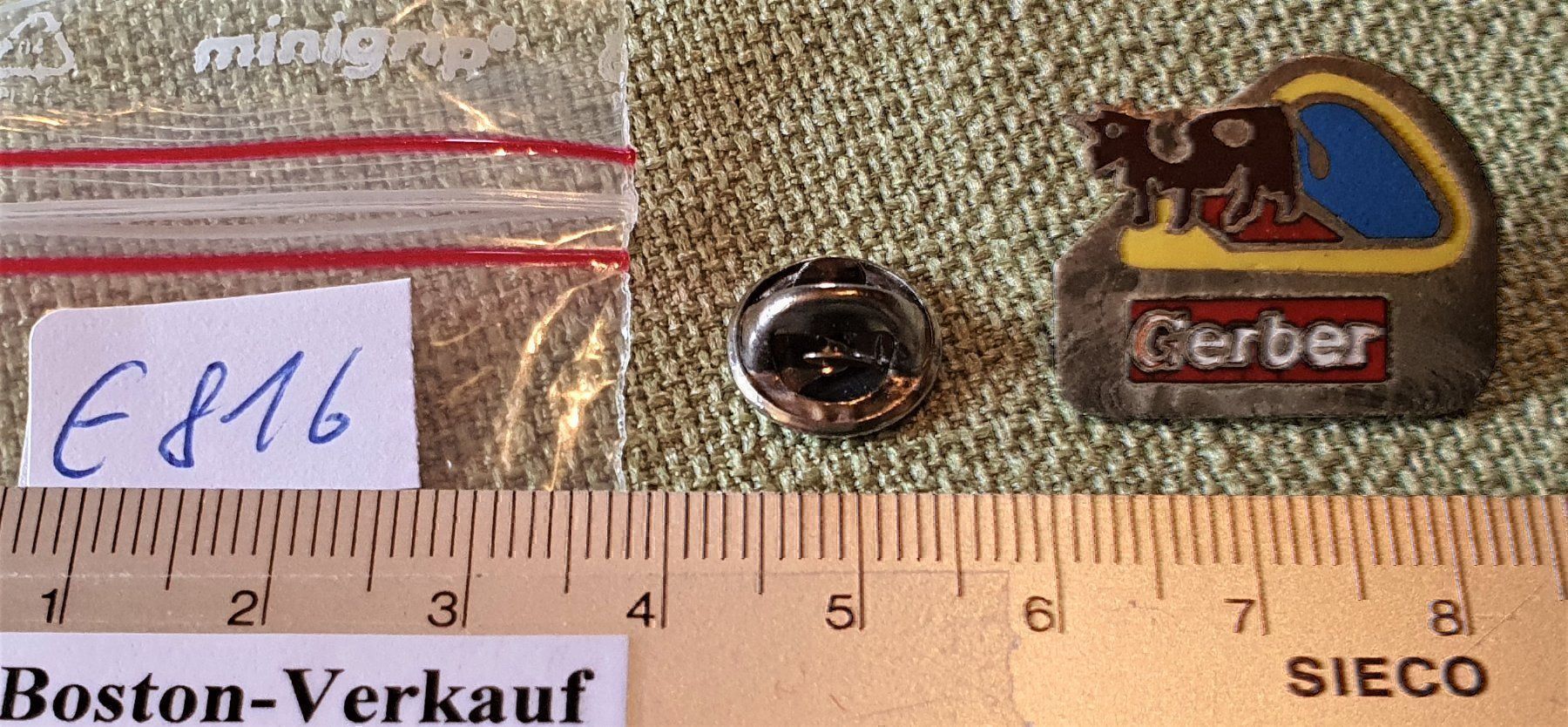Gerber Placchette & Badge: E816C - Alter Pin Mondo - Gerber Käse Kuh – Usato da Reinach BL venduto da Boston-Verkauf 1