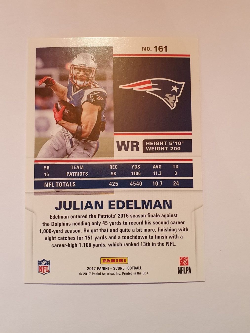 Panini Carte collezionabili: Edelman NFL Patriots Panini 2017 Score – Usato da Oberdorf BL venduto da BaldenEagle 1