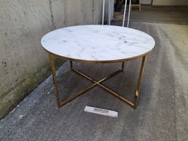 Runder Couchtisch, Salontisch, Marmoroptik, Glasplatte, 80cm